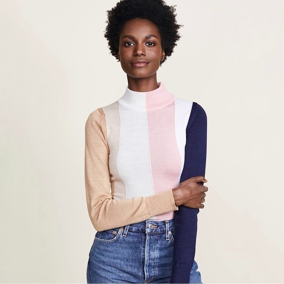 Paper London Dolly Wool Jumper Tonal Stripe Mock Neck Fitted Sweater XS - Picture 1 of 16